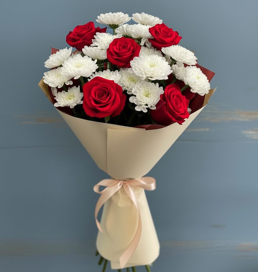 Букет цветов из: Розы и Хризантемы в Кривошеино