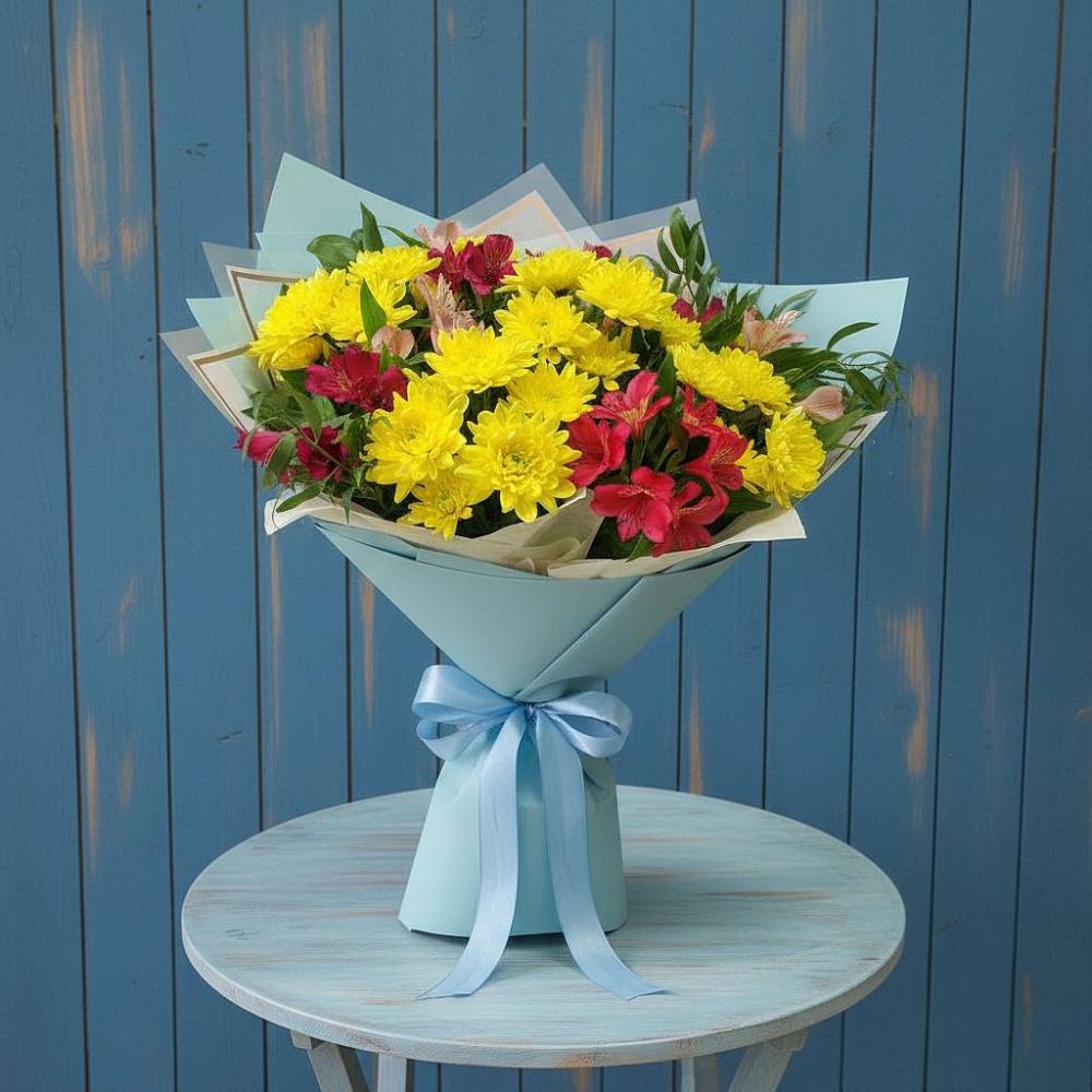 Букет цветов из: Альстромерии и Хризантемы в Кривошеино