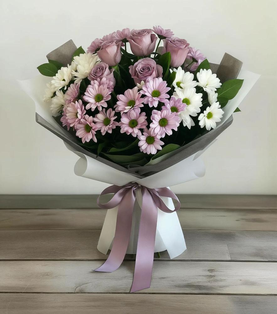 Букет цветов из: Хризантемы и Розы в Кривошеино
