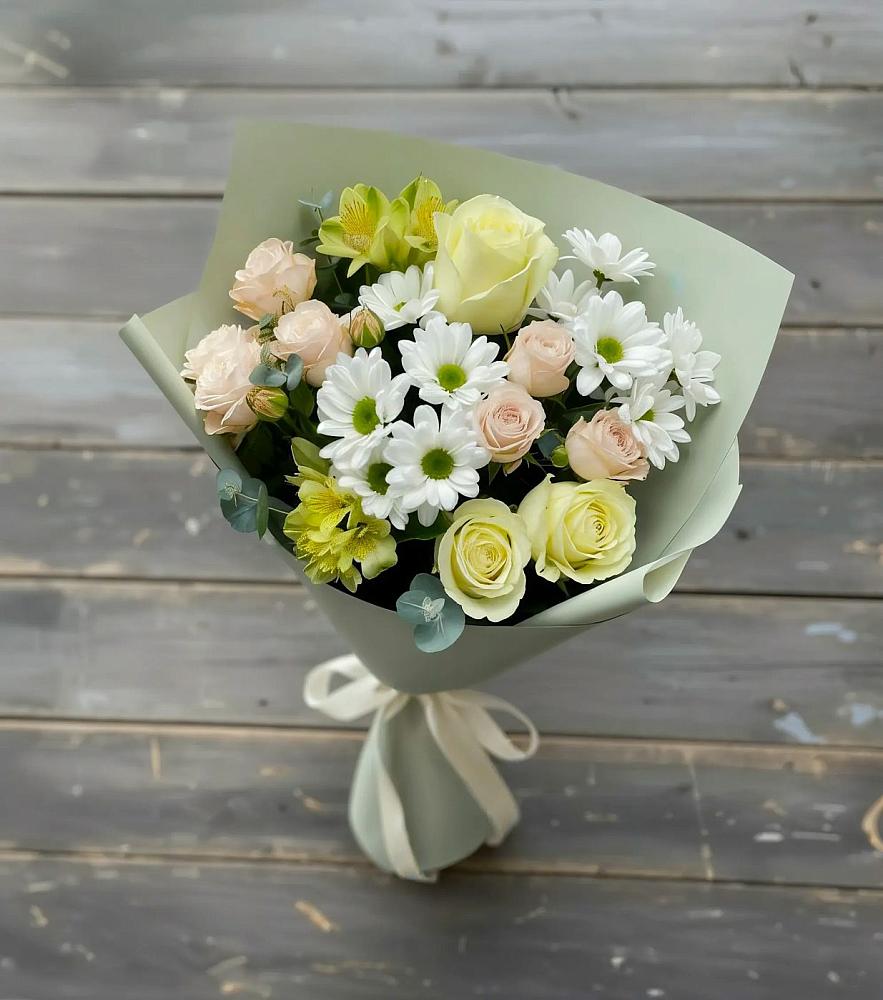 Букет цветов из: Альстромерии, Розы и Хризантемы в Кривошеино