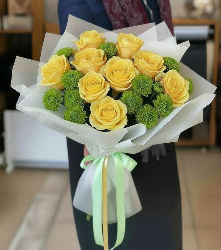 Букет цветов из: Хризантемы и Розы в Кривошеино