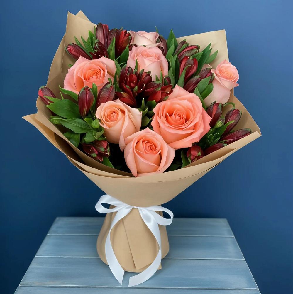 Букет цветов из: Розы и Альстромерии в Кривошеино