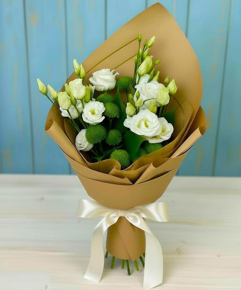 Букет цветов из: Хризантемы и Лизиантусы в Кривошеино