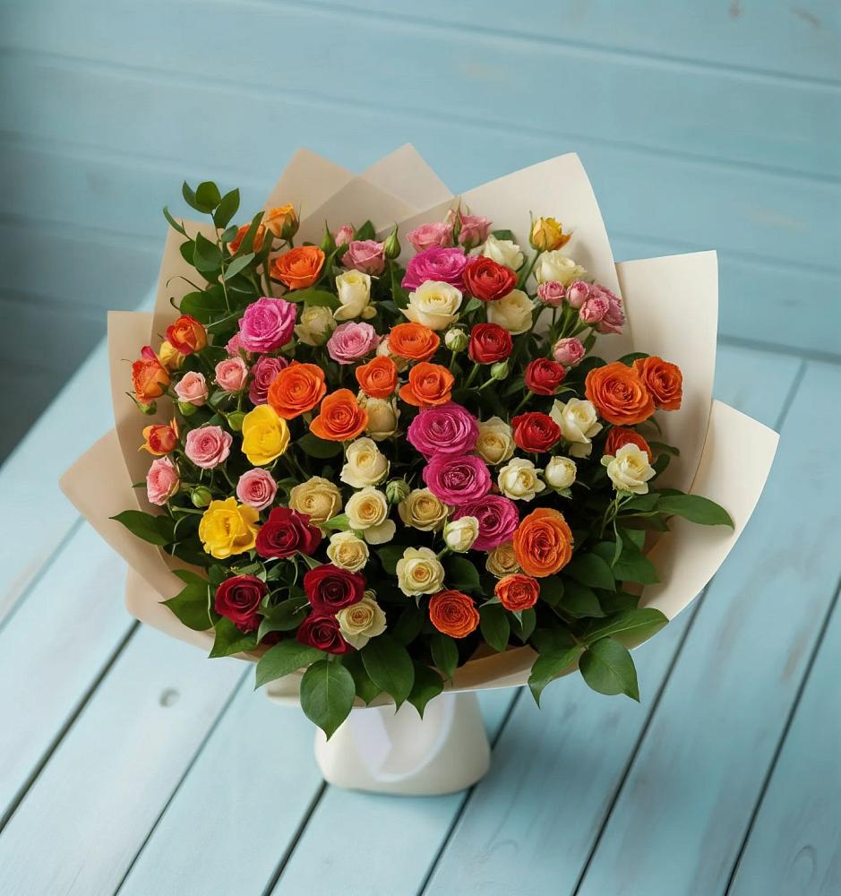Букет Микс из разноцветных кустовых роз в Кривошеино