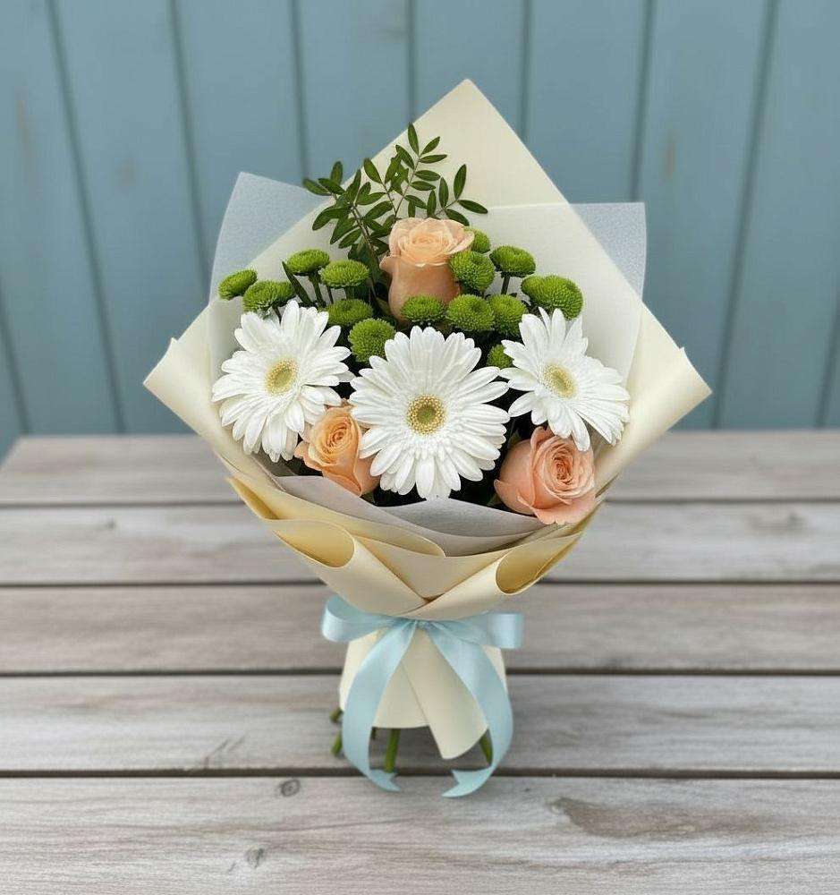 Букет цветов из: Герберы, Розы и Хризантемы в Кривошеино
