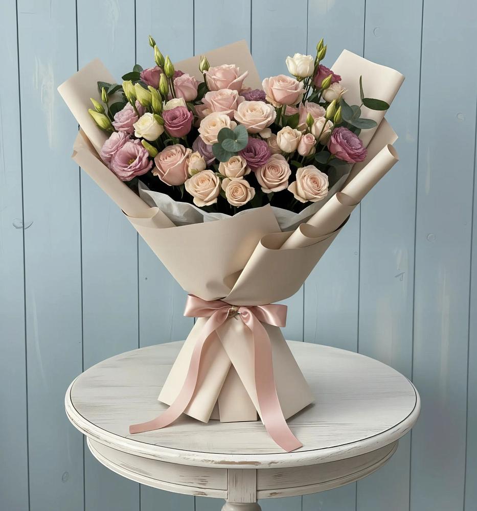 Букет цветов из: Розы и Лизиантусы в Кривошеино