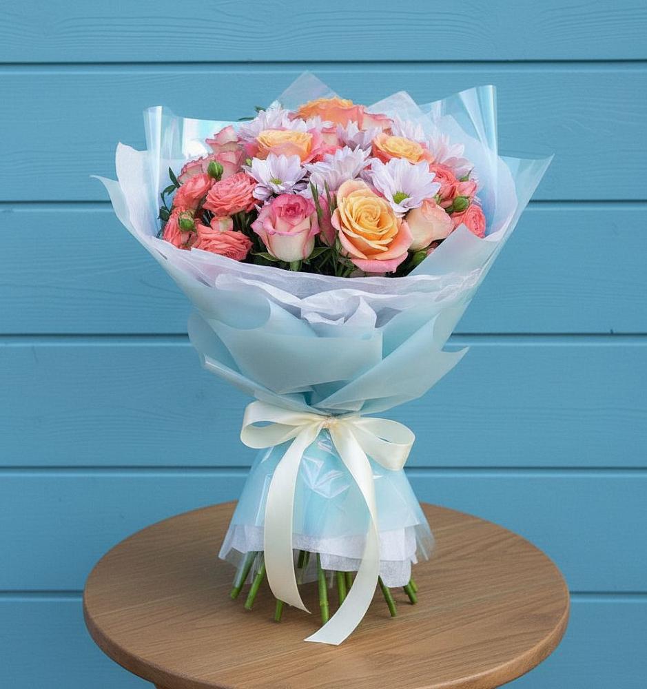 Букет цветов из: Хризантемы и Розы в Кривошеино